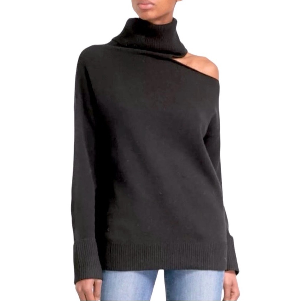 PAIGE Raundie Wool Cold Shoulder Turtleneck Sweater M Black Cut Out